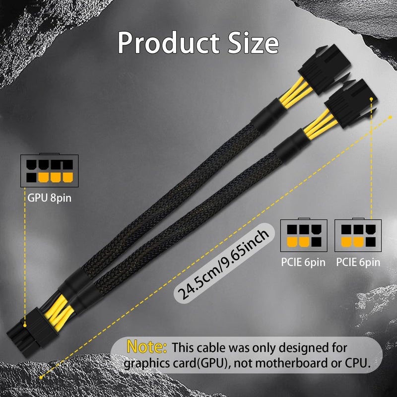 COMeap 6 Pin to 8 Pin GPU Adapter, Dual 6 Pin Female to 8 Pin Male GPU Power Sleeved Cable 9.5-inch(24cm) - Image 5